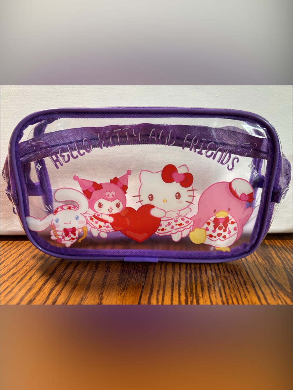 Hello Kitty Purple Clear Character Pouch with Pink & Red Accents